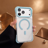 Protection d'angle renforcée transparente minimaliste pour iPhone, étui de téléphone en cuir magnétique