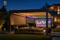 Pergola Bioskop Luar Ruangan Aluminium RKOVE RK-C3 5x6m, Bangunan Taman, Paviliun Malam Film di Halaman Belakang, 2 Layar ZIP RGB