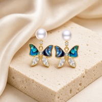 Boucles d'oreilles papillon en argent sterling 925 plaqué or 18 carats avec coquille d'ormeau et pierre marquise perle, bijoux pour femmes, vente en gros