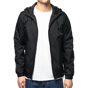 Vestes d'extérieur imperméables et coupe-vent personnalisées OEM Veste coupe-vent à capuche noire pour hommes