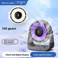 Ventilateur de bureau à moteur sans balais, batterie au lithium, idéal pour les dortoirs, avec conception de turbine puissante, possibilité de fixation murale, numérique