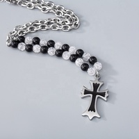 Colliers avec pendentifs en croix noire, perles à personnalité, pour hommes et femmes, en acier inoxydable, nouvelle tendance européenne, livraison gratuite
