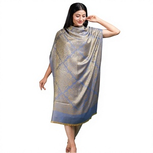 Chal de Invierno Azul Geométrico de Modal para Uso Diario, Reversible, Estilo Pashmina con Flecos para Mujer - Product Image 4