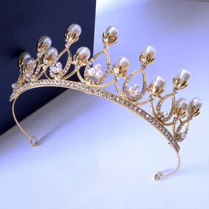 Re di lusso miss corona del mondo principessa capelli diamanti diadema e corone matrimonio diadema corona d'argento da sposa con perle per mazzi di fiori