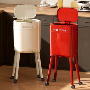 Ascor Trash Can With <b>Lid</b> Tall Portable Indoor Waste <b>Bin</b> Red And White Colors - Product Image 4