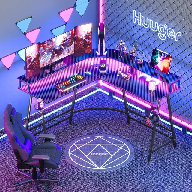 Hot Sale L Shaped Pc Gaming Desk for Gamer Computer Table Gamer Gaming Desk With Rgb Led Lights