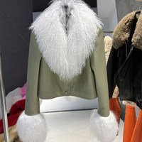 Veste en cuir véritable à simple boutonnage avec col en fourrure de mouton naturelle, veste en cuir véritable pour femme, automne
