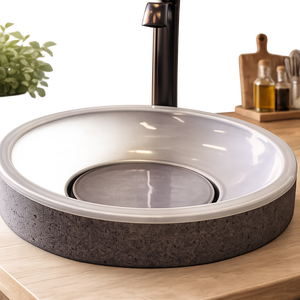 Lavabos Modernos Ovalados de Piedra Volcánica con Acabado Glaseado, Grifos con Desagüe, Lavamanos Ecológico de un Solo Orificio, Fácil de Limpiar, para Uso en Hoteles - Product Image 1