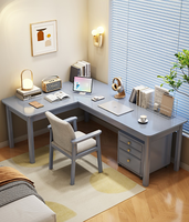 Bureau d'angle en bois massif en forme de L avec tiroirs, table d'ordinateur de bureau avec armoire latérale réversible pour bureau à domicile