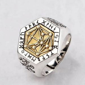Anillos <span class=keywords><strong>Kabala</strong></span> Totem Index Ring Moda Vintage Joyería Mitología nórdica Runa vikinga Plata de ley para hombre y mujer Hexágono 14g - Product Image 3
