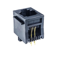 Connecteur de câble réseau RJ11 femelle 6P4C, tête en cristal entièrement en plastique PBT gris, entrée latérale, plaqué or, montage sur circuit imprimé
