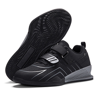 Chaussures de musculation pour hommes à talon rigide surélevé, double sangle de verrouillage, semelle extérieure en caoutchouc antidérapante, tige en PU, semelle intermédiaire en TPU, pour la gym et les squats
