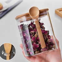 Vente en gros Récipient en verre populaire avec couvercle et cuillère