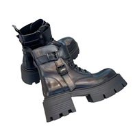 Bottes Femme 2026 Nouveau Style Montantes Noires Tendance Polyvalentes Rétro à Talon Compensé et Semelle Épaisse à Lacets Rehaussantes