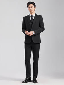 Costume d'affaires noir pour étudiants masculins, fonctionnaires, entretien, coupe ajustée, col cranté, doublure collée, polyester - Product Image 2