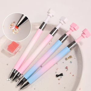 Stylo à <span class=keywords><strong>cire</strong></span> de luxe Macaron dégradé diamant, rechargeable, pointe rotative, outils professionnels pour le nail art et les strass, métal serti - Product Image 1