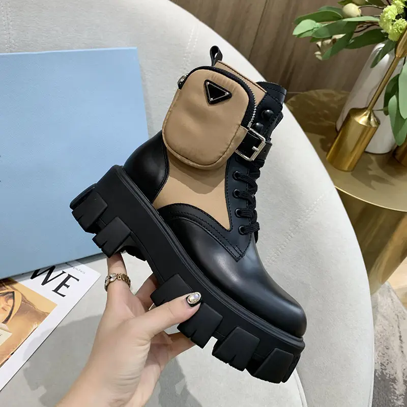 P Luxury Brand Designer Money Pocket Black Chunky Fashion Custom Combat Tactical Ankle Platform Ladies Winter Women'S Boots