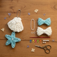 Kit de crochet DIY VOSAN pour la création de coquillages et étoiles de mer, avec fil, crochet, marqueurs de mailles, porte-clés et chaîne perlée, pour la fabrication de porte-clés faits main
