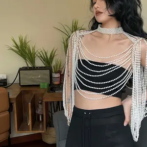 New Multi Layer Hyperbole Tassel Beads Long Necklace Women Beach Ethnic Punk Rock Luxury Sexy Pearl Body chains Body Jewelry