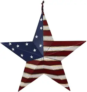 Outdoor star ornament metal Metal American Flag Barn Star Decor Patriotic Mounted 3D Wall Art July of 4th Decoration