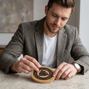 Sous-verres ronds en bois brun Viking gravés, classiques, écologiques, résistants à la chaleur, pour la maison et la restauration, cadeau spirituel - Product Image 3
