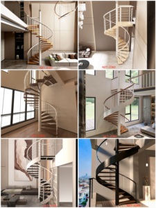 Escalera de Caracol Interior de Acero Inoxidable con Barandilla de Cable Cepillado y Peldaños de Madera, Escaleras Elegantes y Duraderas para Villas de Lujo y Penthouses - Product Image 6