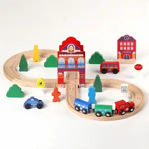 木制可扩展魔术火车轨道套装26件36件圆形木制铁路轨道幼儿儿童玩具车