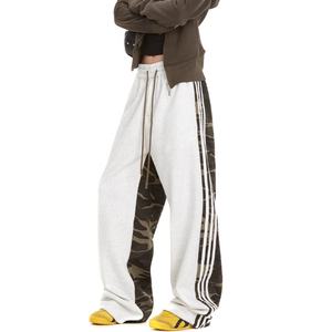 กางเกงวอร์มผ้าฝ้ายเฟรนช์เทอร์รี่เย็บลายพรางแบบ 3 แถบ สไตล์ฮิปฮอป เต้นรำ ทรงตรง หลวม มีเชือกผูกเอว สำหรับผู้ชาย ขายส่ง - Product Image 1