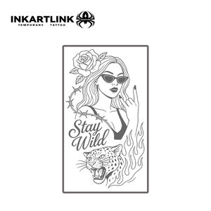 INKARTLINK Autocollant de <span class=keywords><strong>tatouage</strong></span> 'Stay Wild' style flash traditionnel américain, motifs Léopard, Rose, Girl Power, à base de plantes premium, tenue 15 jours, fournitures en vrac - Product Image 3