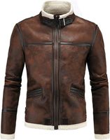 Blouson Aviateur Homme en PU à Col Montant, Manteau Marron, Vente en Gros OEM, Style Moto & Biker, Motif Uni