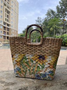 Bolso de Mano Artesanal de Jacinto de Agua Tejido a Mano, Diseño Estético de Decoupage, Bolso de Paja Ecológico, Bolso de Playa para el Verano, Regalo para Vacaciones - Product Image 3