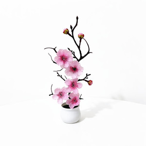 Bonsaï artificiel Paulon en fleurs de prunier, 27 cm de haut, mini pot de fleurs, rouge, rose, blanc, rose rouge, décoration d'intérieur, accessoires de mariage - Product Image 5