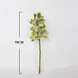 KEWEI 1579 Orchidées <span class=keywords><strong>Cymbidium</strong></span> artificielles vertes à 7 têtes, toucher réel, <span class=keywords><strong>prix</strong></span> abordable - Product Image 4