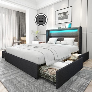 Muebles de Dormitorio Modernos e Inteligentes, <span class=keywords><strong>Base</strong></span> de Cama <span class=keywords><strong>Tapizada</strong></span> King Size con Luz LED - Product Image 4