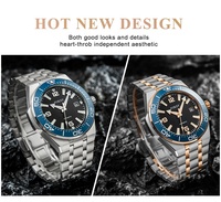 Herrenuhr mit Eigenem Logo Automatikwerk 8215 Edelstahl 50M Wasserdicht Leuchtend Zifferblatt Blaue Lünette Mechanische Armbanduhr
