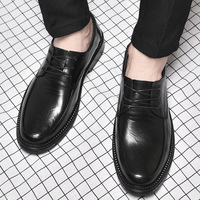 Chaussures basses pour hommes en cuir véritable, décontractées et élégantes, respirantes, antidérapantes, à lacets, noires, pour le printemps et l'hiver, idéales pour les mariages