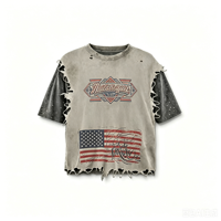 T-shirt DTG personnalisé Kornit, imprimé drapeau américain déchiré et vieilli, style streetwear, fabrication OEM
