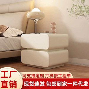 Mesa de Noche de Madera Maciza Color Crema con Cajón de Almacenamiento, Diseño Moderno y Minimalista para Dormitorio - Product Image 5