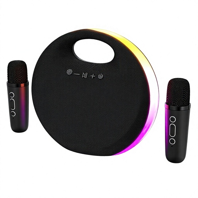 Portable Bluetooth Karaoke Speaker With 2 Wireless Dual Microphones RGB LED Light Mini KTV Machine Support TF USB AUX