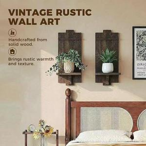 Wooden <b>Wall</b> <b>Mounted</b> <b>Shelf</b> Rectangle 1 Tier Multipurpose Living Room Storage Rack For Plants And Decor - Product Image 2