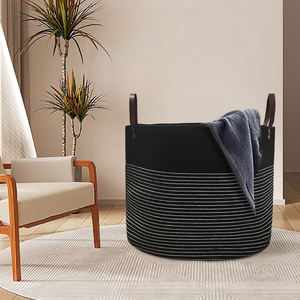 XINYIDE Black Blanket Basket Wohnzimmer, extra großer Aufbewahrung skorb Gewebter Baumwoll seil Wäsche korb <span class=keywords><strong>XXXL</strong></span> für Kinderspiel zeug - Product Image 3