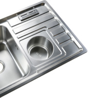 Évier de cuisine multifonctionnel en acier inoxydable SUS304 à poser, antibactérien, anti-taches, avec égouttoir intégré et petite cuve