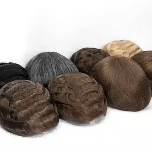 Perruques pour hommes cheveux humains brun ou noir pleine peau fine PU toupet prothèse capillaire pour hommes système de remplacement de l'unité de cheveux perruques pour hommes