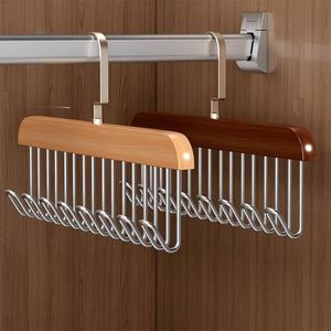 Porte-vêtements multifonctionnel en bois à 8 crochets avec logo personnalisé, cintres en métal pour rangement de vêtements dans le salon - Product Image 1