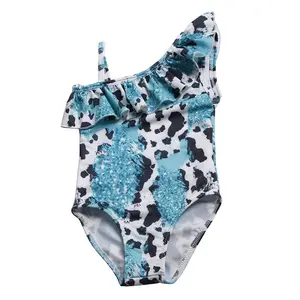 Baby Girl Swimsuits Ruffle Beachwear Floral Print Bathing Suit 1 Piece Kids Swimwear Beachwear