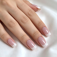 Vente en gros de faux ongles personnalisés à étiquette privée, forme squoval, French Manucure, rose nude, blanc brillant