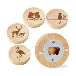 Abridor de Botellas Magnético 3 en 1 de Bambú Moderno y Portátil con Logotipo Personalizado, Posavasos e Imán para Refrigerador para Grabado Láser al por Mayor - Product Image 1