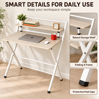 Bureau d'ordinateur pliable moderne et simple pour la maison ou le bureau, avec étagère, structure métallique, mini bureau d'étude, table de travail - Vente chaude