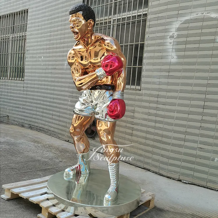 Famous people design indoor decor electroplating color life size fiberglass statue boxer sculpture