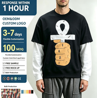 T-shirt Homme Hip Hop Oversize à Motif Imprimé DTG sur le Devant, Écologique, Personnalisé, Manches Longues, 100% Coton Noir Anti-rétrécissement, Tissé